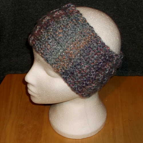 Grey multi coloured knitted headwear, handmade by Longhaired Jewels